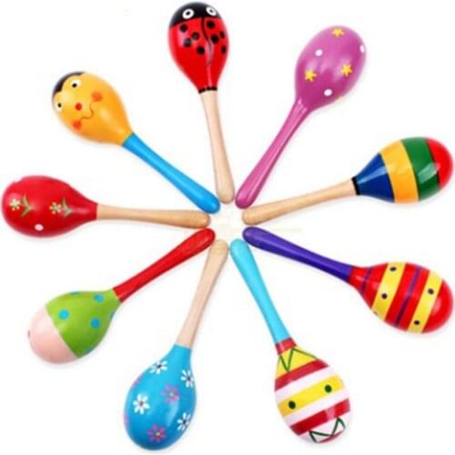 1Pc 12x4cm Infant & Toddlers Wood Sand Hammer Wooden Maraca Rattles Sand Hammer Kids Musical Party Favor Child Baby Shaker Toy