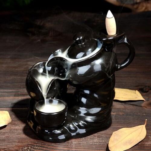 1Pcs Creative Kettle Backflow Incense Cones Burner Incense Holder Ceramic Censer Purple Clay Use In Home Decoration Teahouse