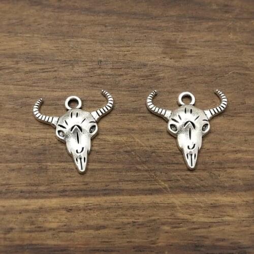 10pcs Charms skull bull ox star head 21x20mm Tibetan Silver Plated Pendants Antique Jewelry Making DIY Handmade Craft