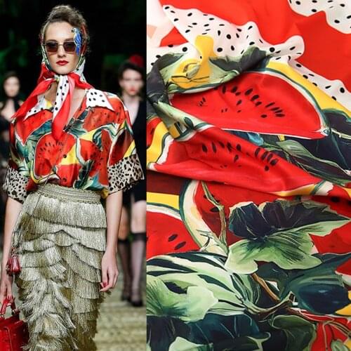 146x85cm Watermelonr Printed Polyester Imitate Silk Satin Fabric for Woman Blouse Summer Dress Pajama Kerchief DIY Sewing
