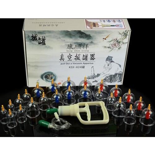 24 pcs massage Vacuum cupping set thicker magnetic aspirating cupping cans acupuncture massage suction cup with tube