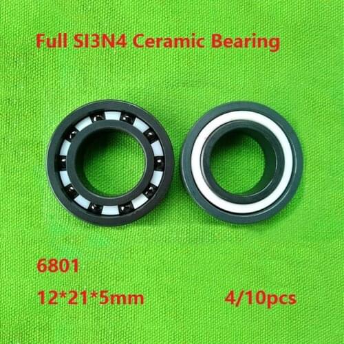 4/10pcs 6801 Full SI3N4 ceramic bearing deep groove ball bearing 12*21*5mm High quality Full Ceramic bearings silicon 12×21×5mm