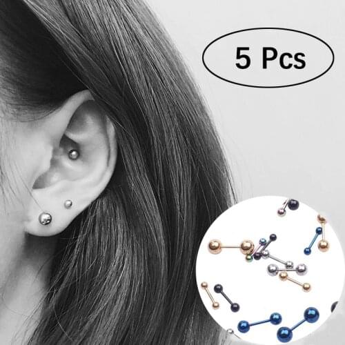 5pcs Unisex Tragus Helix Bar Ball Stainless Steel Barbell Mini Ring Stud Earring Cartilage Ear Piercing 4mm Earring Body Jewelry