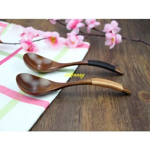 500pcs/lot 18*4.5cm Big Crank Wooden Spoon Natural Nanmu yarn Wood Tea Coffee Dessert Spoon Japanese Style Catering Spoon