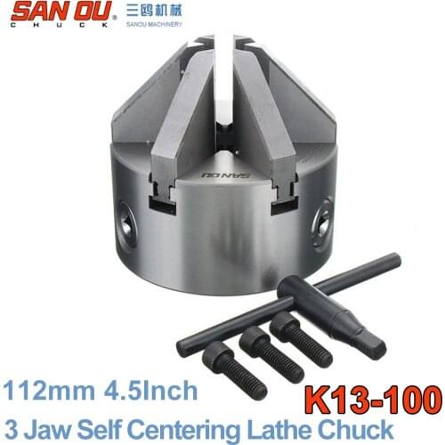 6 Jaw Slope 112mm 4.5'' Lathe Chuck Self Centering SANOU K13-100 Hardened Reversible Mounting Tool for Drilling woodworking