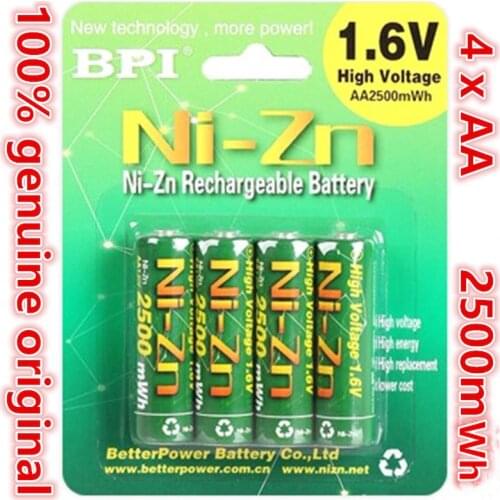 4pcs/lot Original BPI AA 2500mWh 1.6V 1.5V NI-Zn Battery Low self-discharge batteries high persistence rechargeable batteries