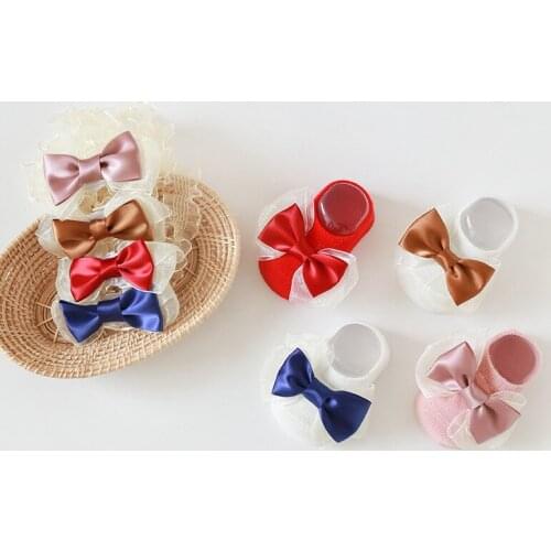 Newborn Accessories Suits Baby Girls Princess Lace Headband Bows Boat Socks Infant Full Year Gift Sets Toddler 4 Color Hairwear