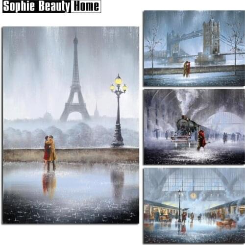 Full 5D Diamond Cross Stitch Diamond Mosaic Needlework Crafts Couple In London Rain Diamond Embroidery Home Decor 052806