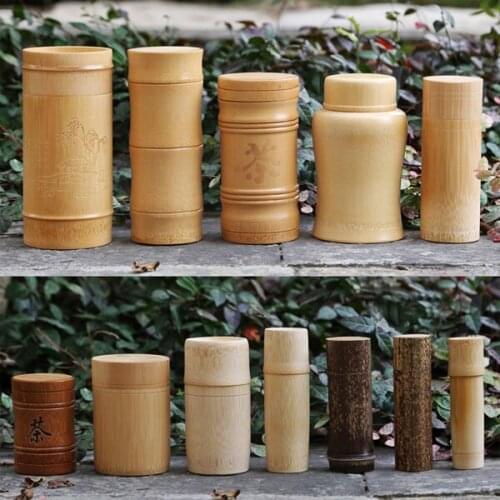 Bamboo cans kitchen storage box travel tea canister boxes carry debris caddy sealed jar hand made natural portable bucket tube