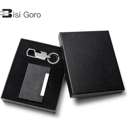 BISI GORO 2021 RFID Wallet Set Metal Card Holder Aluminum High Quality Box Stainless Steel Keys Holder Giftbox tarjetero hombre