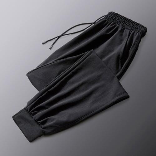 New Mens Ice Silk Fabric Sweatpants Men Sports Cool Summer Elastic Jogger Pants Men Quick Drying Breathable Running Trousers