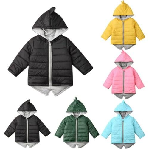 Kids Parkas 2019 Winter Toddler Baby Girl Boy Hoodie Zipper Coat Warm Jacket 3D Dinosaur Outwear Size 2-7Y 5Colours