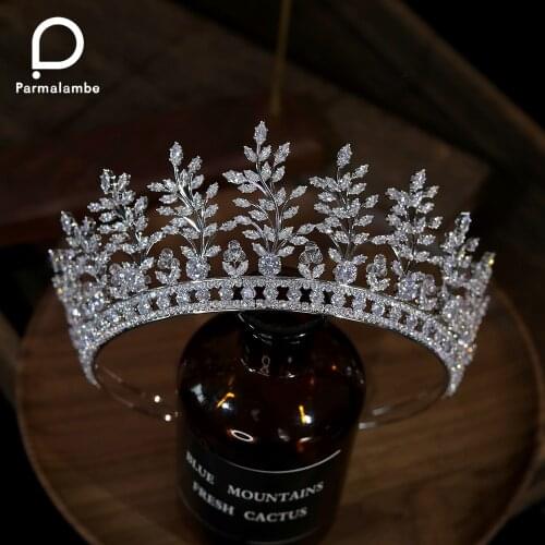 Tiaras Bride Crown 2021 Wedding Bride Cubic Zirconia Leaf Headwear Fashion Hair Accessories Couronne De Mariage PH0050