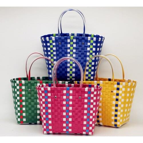 Design Women Handbags Straw Women Shoulder Beach Bag Large Capacity Tote Bag Handmade Basket Vintage Grid color Shopping Bag