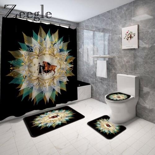 Flannel Home Decor Bath Mat and Waterproof Shower Curtain Bathroom Carpet Rug Memory Foam U-Shaped Toilet Rug Anti-slip Foot Rug