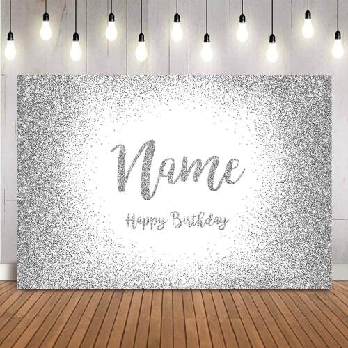 Sliver glitter birthday backdrop grey happy birthday customize personalize photo booth background studio Photocall photo shoot