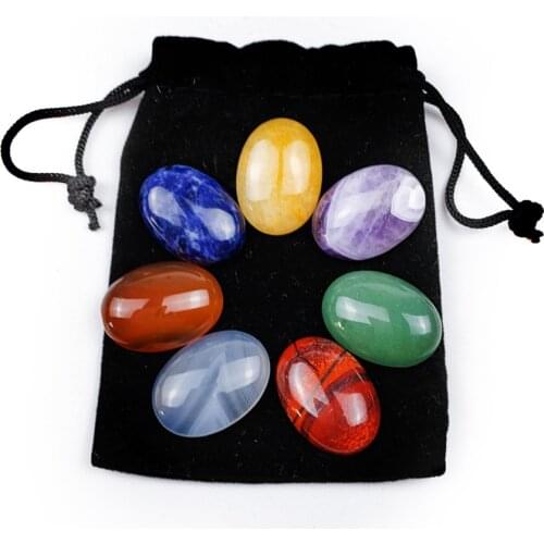 FYJS Unique 7 Pcs Oval Shape Many Colors Quartz Stone Pendant Healing Chakra Metaphysical Jewelry