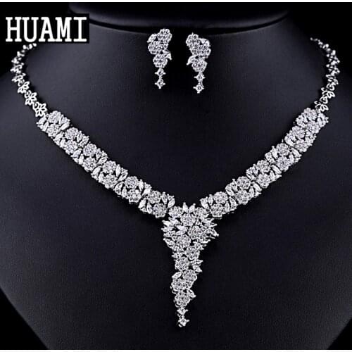 HUAMI Thick and Thin Chain Necklace Women Fashion Fine Jewelry Sets Bridesmaid Stud Earrings Lady Gift for Girlfriend Bijoux