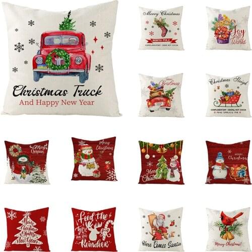 Red Christmas Decorative Pillow Case Office Sofa Cushion Cover Square Pillowcase Xmas Home Decor Throw Pillow Cover 45x45cm