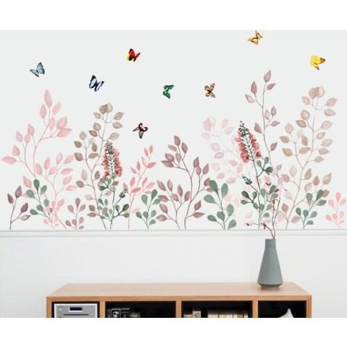 Colorful Plant Leaves Wall Stickers Flowers Home Decor Poster Art Skirting Line Wall Mural Decals