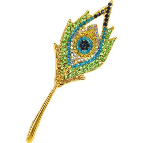 Creative Peacock Feather Brooches Rhinestone Exquisite Clothes Suit Lapel Collar Pin Scarf Buckle Brooch Jewelry Luxury Fashion