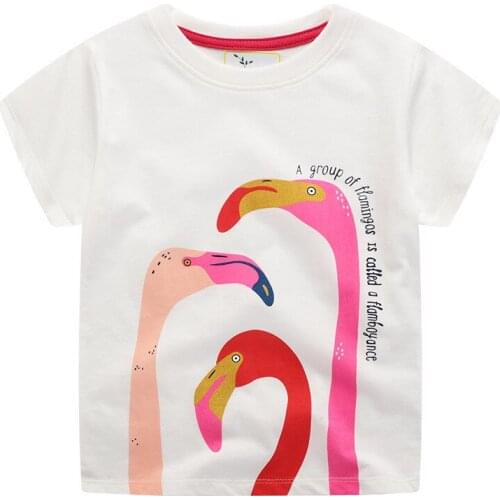 Jumping meters Girls Summer Tops Children Cotton T shirts Baby Clothes Flamingos Shirt Girl T-shirt Kids Clothing Animals Tees
