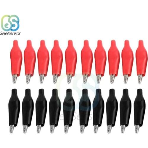 20pcs/lot Metal Alligator Clip Crocodile Electrical Clamp for Testing Probe Meter Black and Red with Plastic Boot