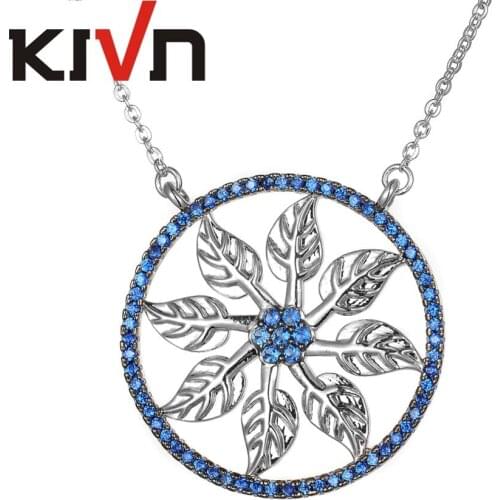 KIVN Fashion Jewelry Leaf Flower Pave CZ Cubic Zirconia Women Girls Bridal Wedding Pendant Necklaces Christmas Birthday Gifts