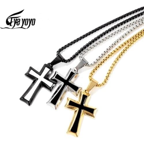 Cross Necklace Simple Drop Oil Cross Pendant Man Gift Pendant Titanium Steel Necklace Cross Jesus Christ Jewelry