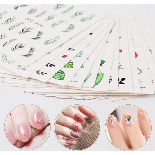 1 Sheet Green Leaf Nail Art Stickers Lace Flower Necklace Fruit Feather Stickers Decals Tips Adhesive Vanish Gel Nail Foil Decor