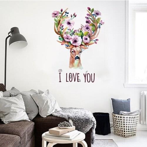 New Nordic Style Flower Deer DIY Wall Sticker For Kids Rooms Bedroom Living Room Simple Wall Decals Home Decor Mural Art