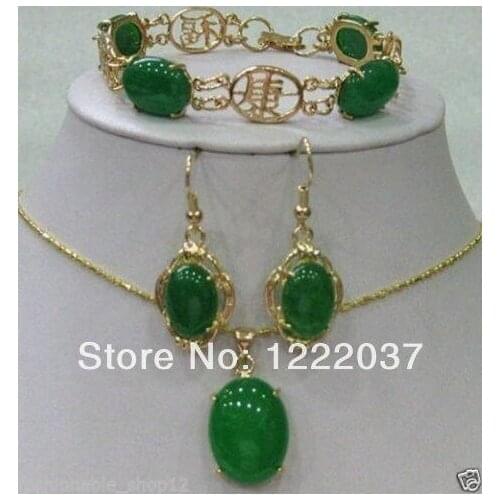 New green jade bracelet earring Necklace pendant sets