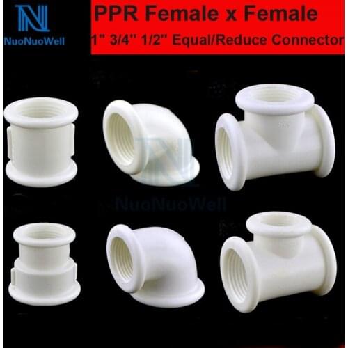 NuoNuoWell Female X Female Starigh Elbow Tee Connectors PPR Pipe Joint 12/'' 3/4'' 1'' Equal Reducing Forged Connector Coupling