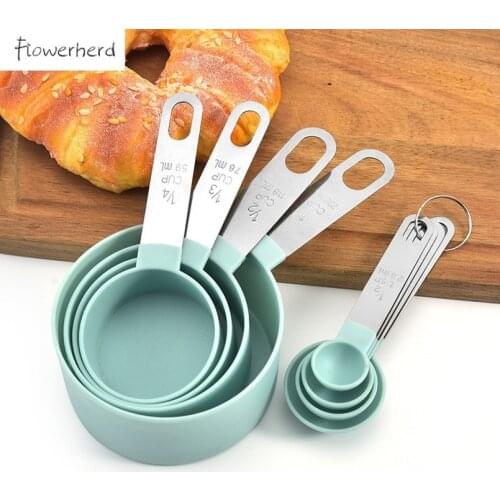 Plastic Measuring Spoon Stainless Steel Handle Measuring Cup Measuring Tools 4 Piece with Scale Baking Tools