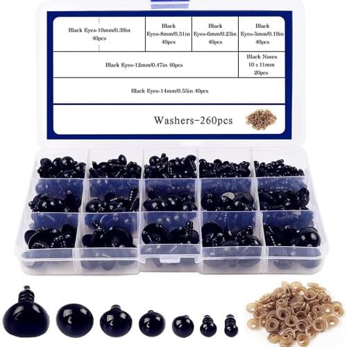Assorted Plastic Doll Safety Eyes Noses for Teddy Bear Dolls Stuffed Animal Toys Projects Accessories Black