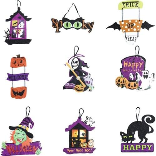 Halloween Hanging Sign Pumpkin Ghost Letters Door Sign for Haunted House Halloween Party Supplies Decorations Kids Toy Global
