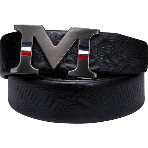 Men Letter M Buckle Belt Leather Belt Striped Automatic Slide Buckle Black Cowhide Belt Designer Strap Belt for Jeans Barry.Wang