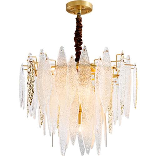 Post Modern Luxury Chandeliers Lighting Creative Leaf Glass Crystal Lampshade Personality Living Room Bedroom Brass Hanging Lamp