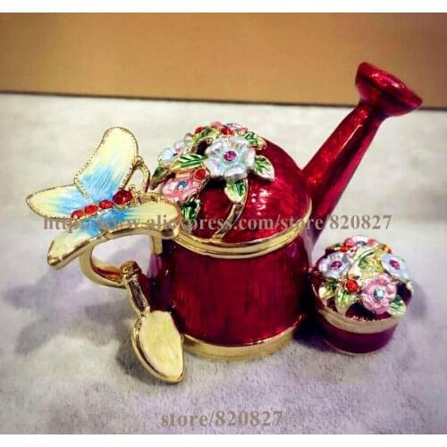 NEW Collectible Decorative Stacker Trinket Boxe Garden Watering Can with Butterfly and Flowers Trinket Jewelry Box Novelty Gifts