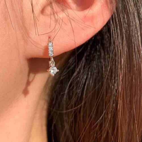 Geometric Rhinestone Crystal Pendant Hoop Earrings For Women Mini Silver Color Ear Huggies Jewelry Girls Party Gift Wholesale