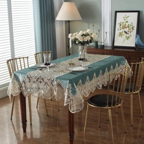 Europe luxury embroidered table dining table cover Blue table cloth flower Lace fabric TV cabinet bedside tablecloth HM1898