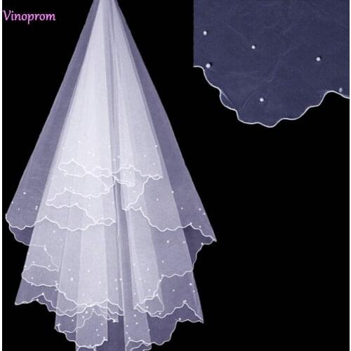 The Best Selling Bridal Tulle White and Ivory Wedding Veils Pencil Beaded Edge one Layer Cheap Bridal Veils