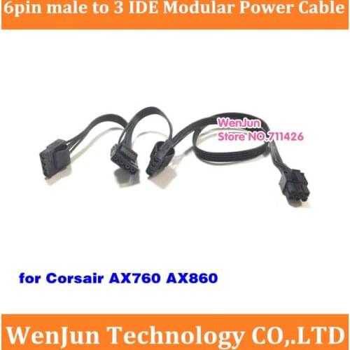 High Quality PCI-E 6 pin Male 1 to 3 IDE Molex 4pin modular power cable for Corsair AX760 AX860 series