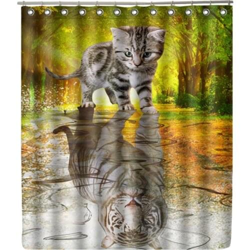 Cat Reflex Tiger Shower Curtain Waterproof Bathroom Bear Curtain Modern Animal Bath Curtain with 12 Hooks Home Decor Gift