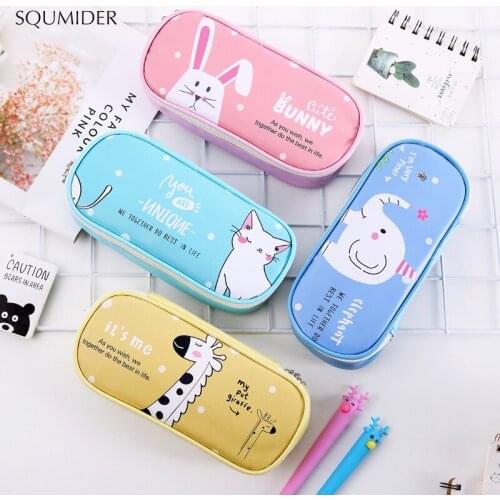 SQUMIDER Pencil Case Large Capacity Pu Pencil Box Creative Animals Pencil Bag for School Stationary Supplies Kids Gift
