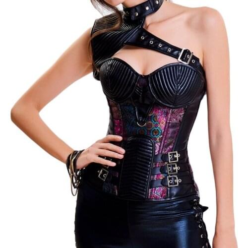 Womens Retro Goth Corset Brocade Steampunk Overbust Lace Up Corsets With Bra Bustier Waist Cincher Slim Under Dress Big Size