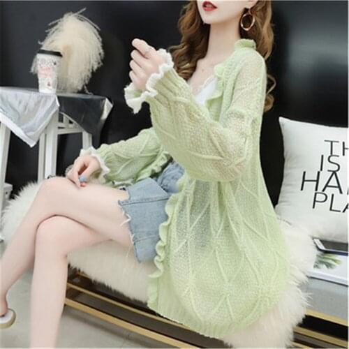 2020 Spring New Knitted Cardigan Long Thin Sweater Women Long Sleeve Fashion Sun Protection Hollow Outwear Knitwear Women ZY4909