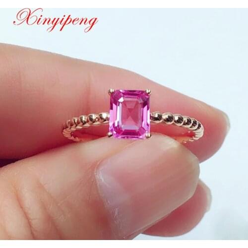 Xin Yipeng 18K rose gold inlaid real natural pink sapphire ring fine gemstone jewelry anniversary gift for women