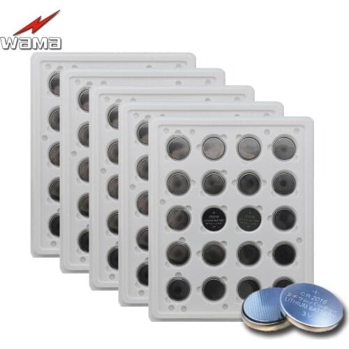 100pcs/5pack Wama 100% New CR2016 3V Button Cell Battery Car Remote Control Lithium Batteries LM2016 BR2016 DL2016 KCR2016