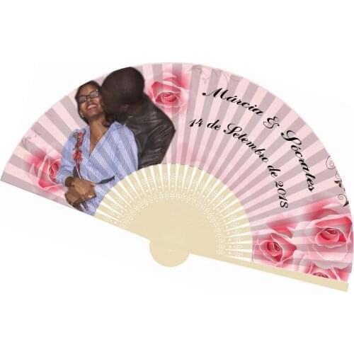 100PCS Personalized Pictures Chinese Paper Folding Fan For Wedding Hand Held Souvenir Gift & Party Favors
